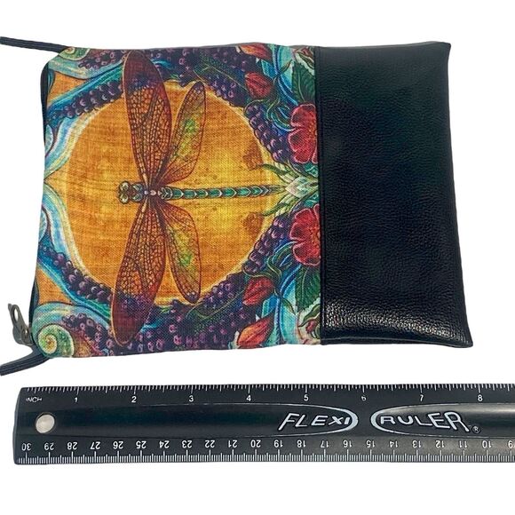 Janine King Design Boho Crossbody Bag Pouch Handmade Dragonfly Leather Cotton - Picture 11 of 11